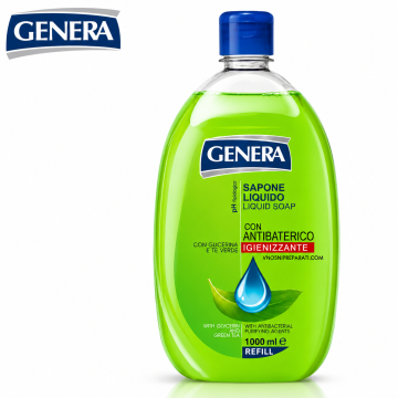 Антибактериален течен сапун пълнител със зелен чай Genera Sapone Liquido Antibaterico Igienizzante REFILL – 1000 мл