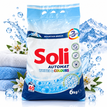 Прах за пране Soli Automat Whites & Colours Mountain Breeze, 6 кг, 40 пранета