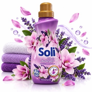 Концентриран омекотител за тъкани Soli Fabric Softener Лавандула и Магнолия, 60 пранета 1.5л
