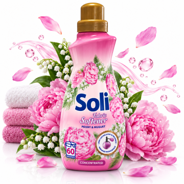 Концентриран омекотител за тъкани Soli Fabric Softener Божур и Момина сълза, 60 пранета 1.5л