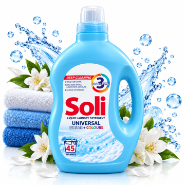 Универсален течен перилен препарат Soli Liquid Laundry Detergent Universal Whites & Colours, 45 пранета 2.75л