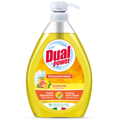 Концентриран препарат за съдове DUAL Цитрус 1000 мл – силно премахва мазнини и оставя свеж аромат