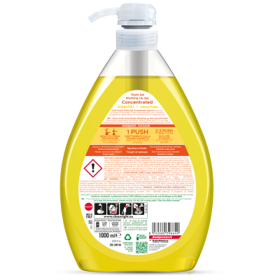 Концентриран препарат за съдове DUAL Цитрус 1000 мл – силно премахва мазнини и оставя свеж аромат