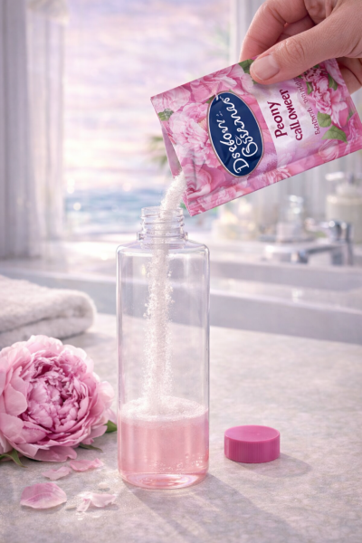 Душ гел на прах с божур 40 г – 200 мл след разреждане, еко грижа и нежен флорален аромат