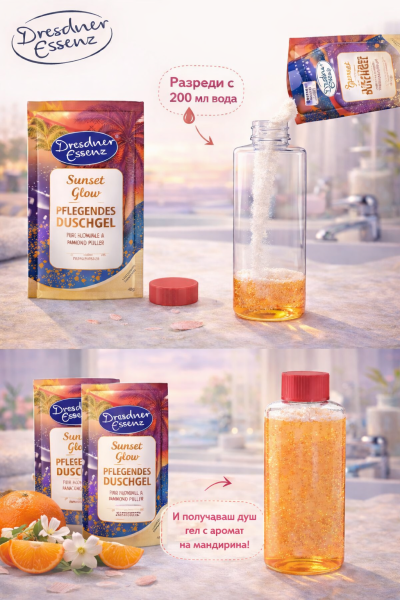 Душ гел на прах с мандарина и портокал 45 г – 250 мл след разреждане, еко и свежа грижа